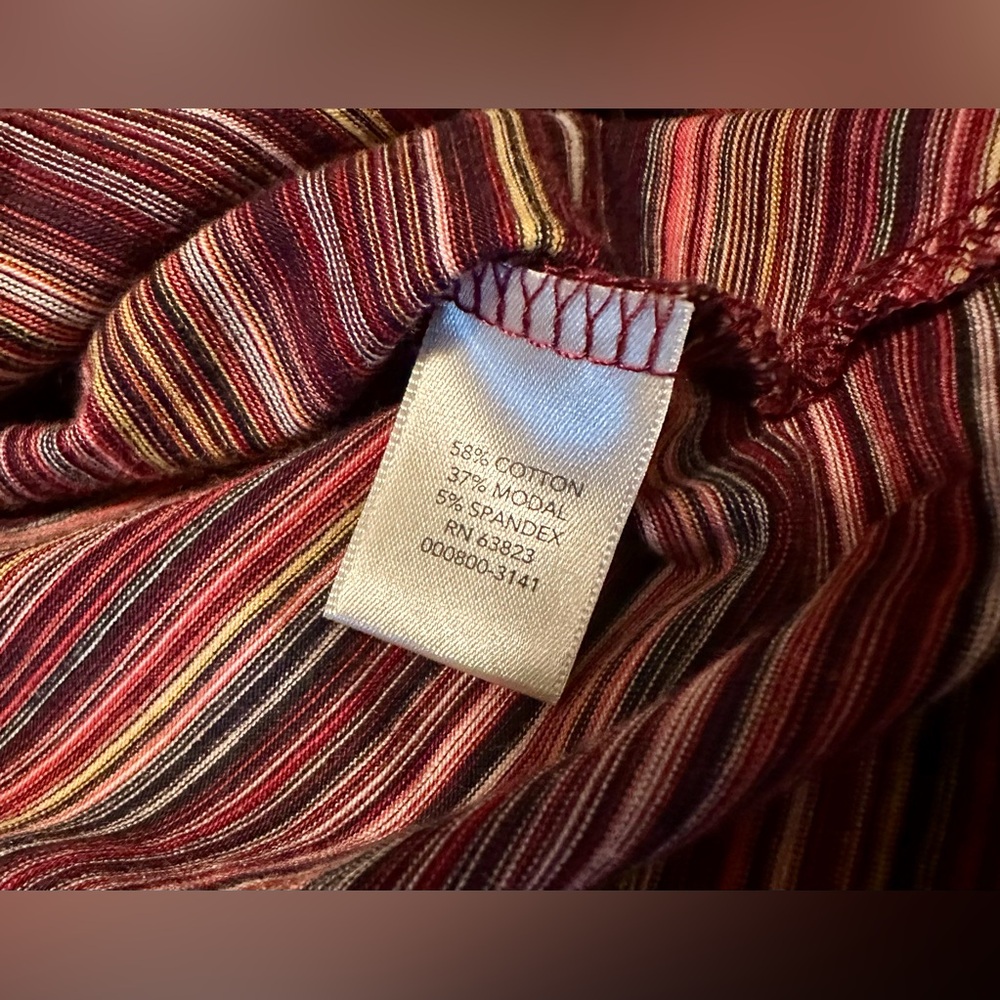 Christopher & Banks Striped V-Neck Top XL Pink Burgundy 3/4 Sleeve - Picture 3 of 6